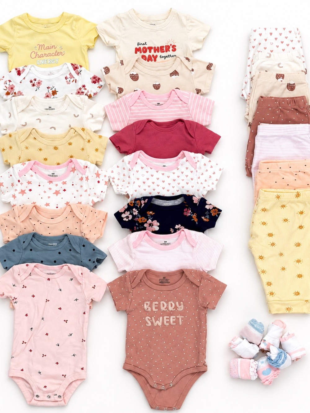 Assorted Baby Bodysuit Set - Pink, Yellow, Cream, Rust, Navy